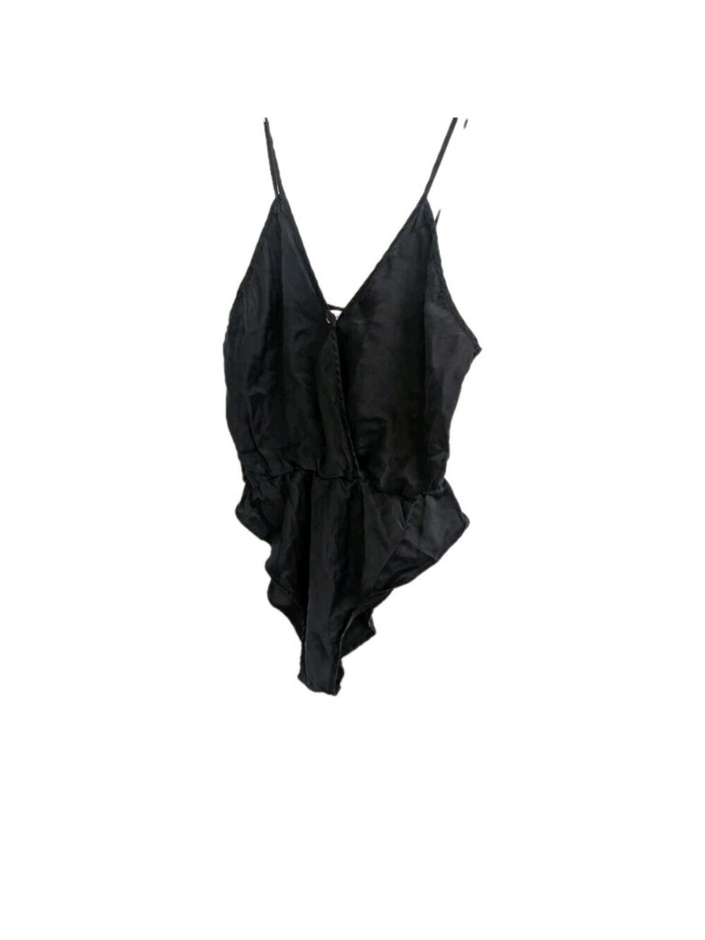 Vtg Fredericks of Hollywood 100% Silk Bodysuit Med Black Teddy Lingerie Romper
